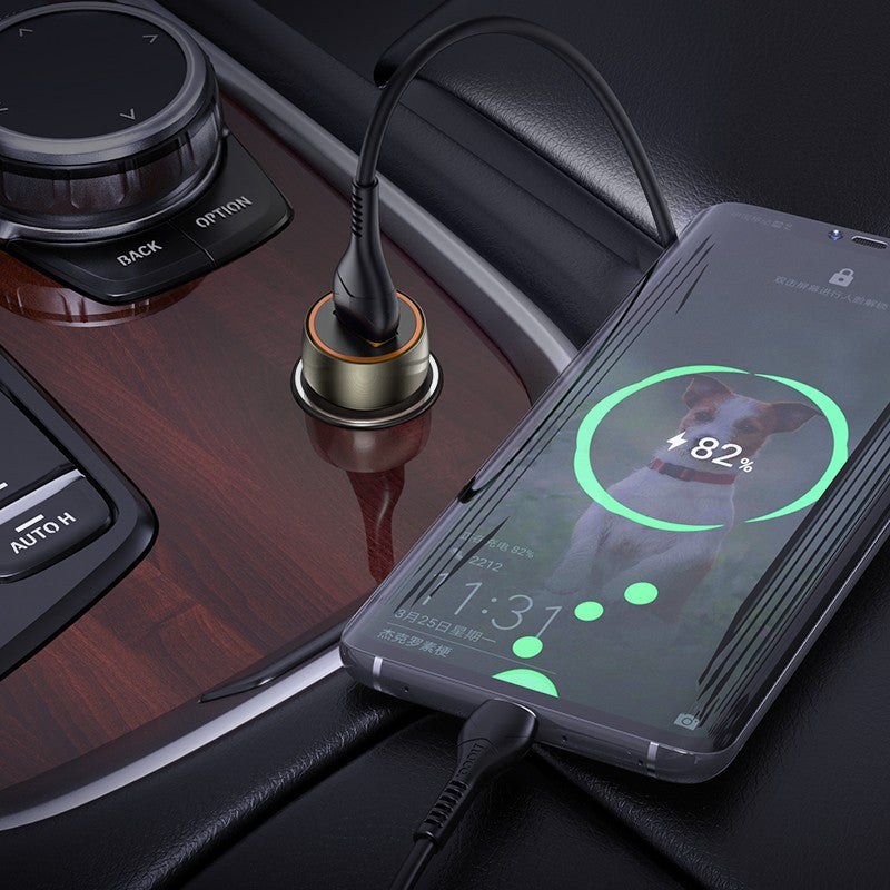 Automobilinis įkroviklis Hoco Z46 USB-A 18W QC3.0 + Type-C pilkas Automobiliniai įkrovikliai -   