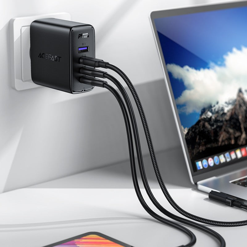 Įkroviklis Acefast A37 100W GaN 3xUSB-C/1xUSB-A baltas