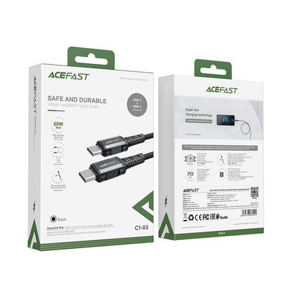 USB kabelis Acefast C1-03 60W USB-C to USB-C 1.2m juodas