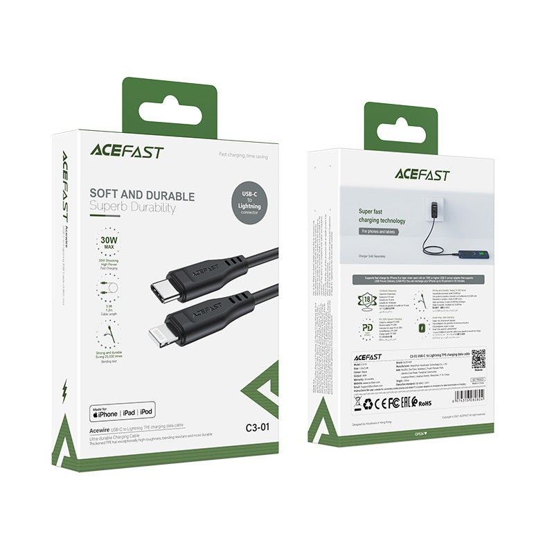 USB kabelis Acefast C3-01 MFi PD30W USB-C to Lightning 1.2m juodas