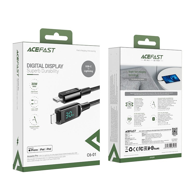 USB kabelis Acefast C6-01 MFi PD30W USB-C to Lightning 1.2m juodas