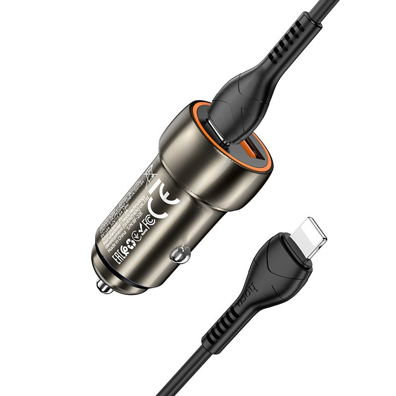 Automobilinis įkroviklis Hoco Z46A USB-A/Type-C PD20W+QC3.0 + Lightning pilkas Automobiliniai įkrovikliai -   