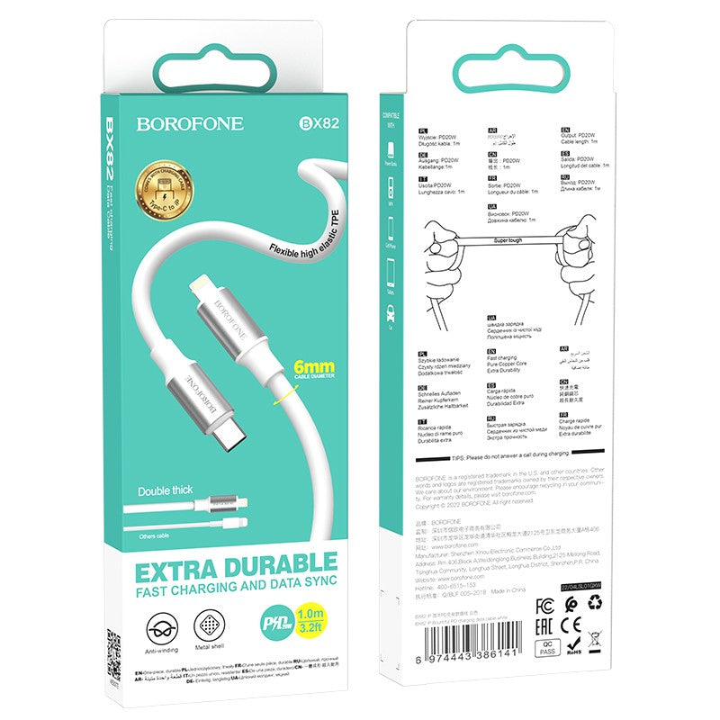 USB kabelis Borofone BX82 PD20W Type-C į Lightning 1.0m baltas