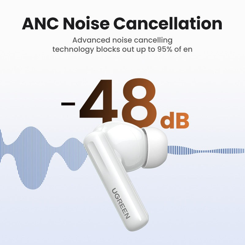 Belaidės ausinės Ugreen WS200 HiTune T6 Active Noise-Cancelling Earbuds baltos Belaidės ausinės -   