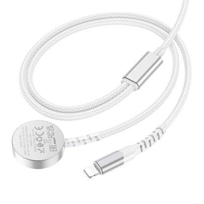 USB kabelis Hoco CW54 2in1 USB-C to Lightning/Apple Watch 1.2m baltas