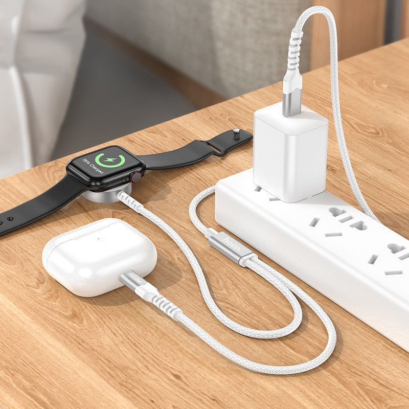 USB kabelis Hoco CW54 2in1 USB-C to Lightning/Apple Watch 1.2m baltas