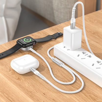 USB kabelis Hoco CW54 2in1 USB-C to Lightning/Apple Watch 1.2m baltas
