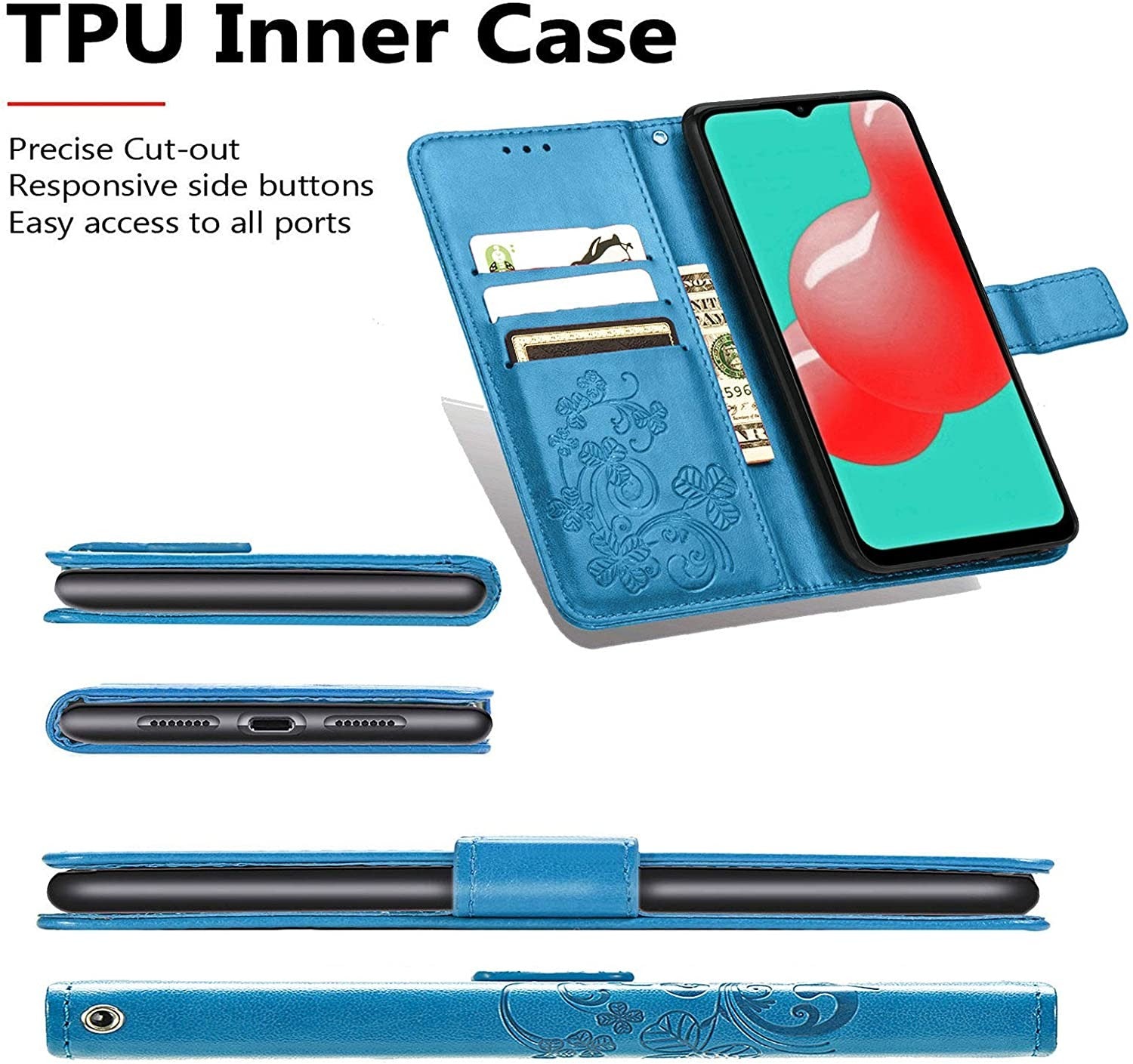 Dėklas Flower Book Samsung A155 A15 4G/A156 A15 5G mėlynas