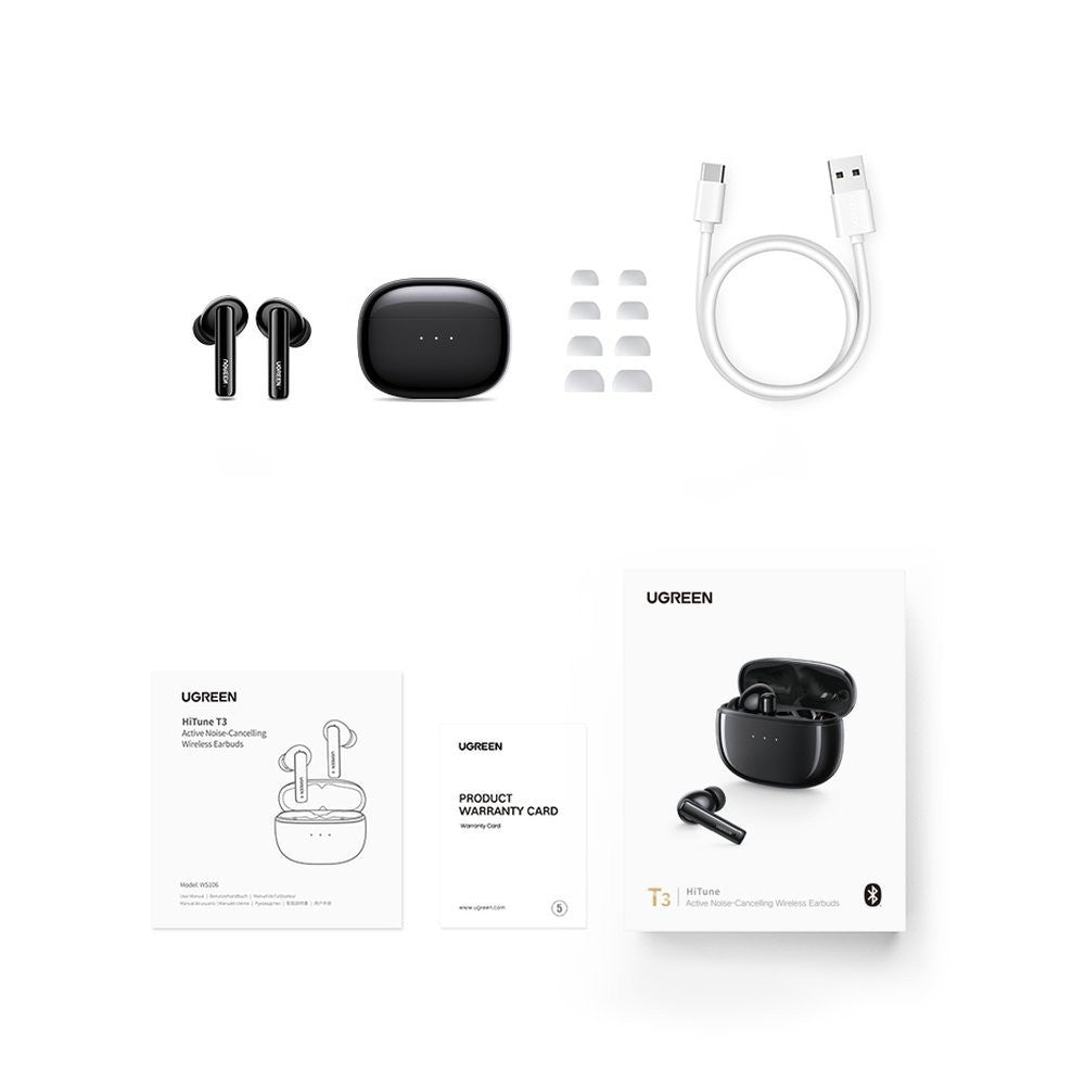 Belaidės ausinės Ugreen WS106 HiTune T3 Active Noise-Cancelling Earbuds juodos Belaidės ausinės -   