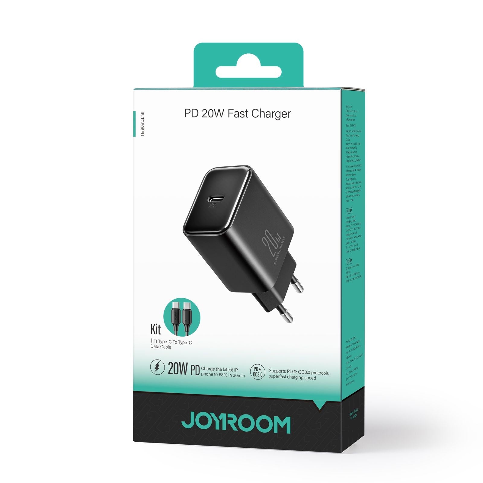 Įkroviklis Joyroom JR-TCF06 USB-C PD20W + USB-C to USB-C 1.0m cable juodas