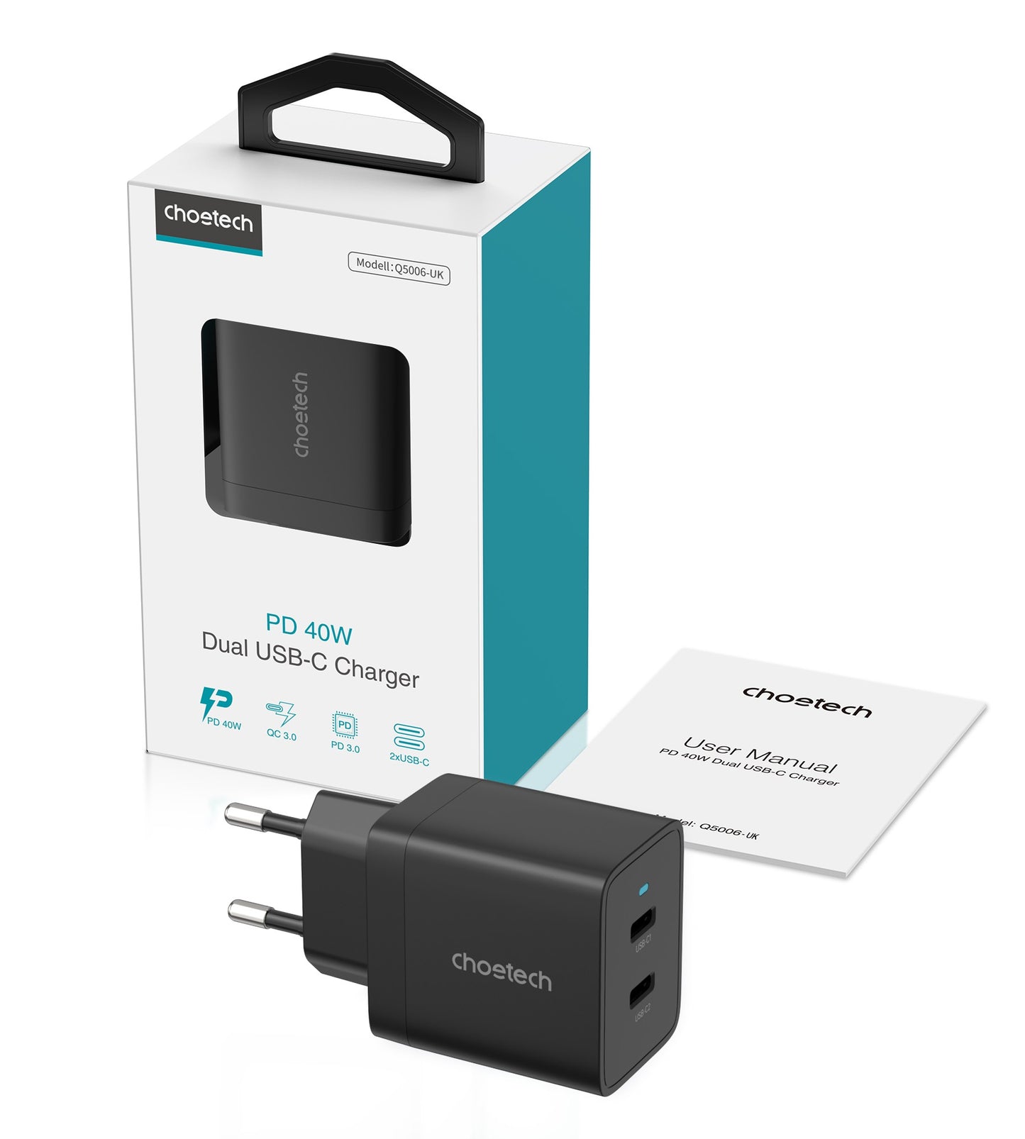 Įkroviklis Choetech Q5006 2xUSB-C PD40W juodas