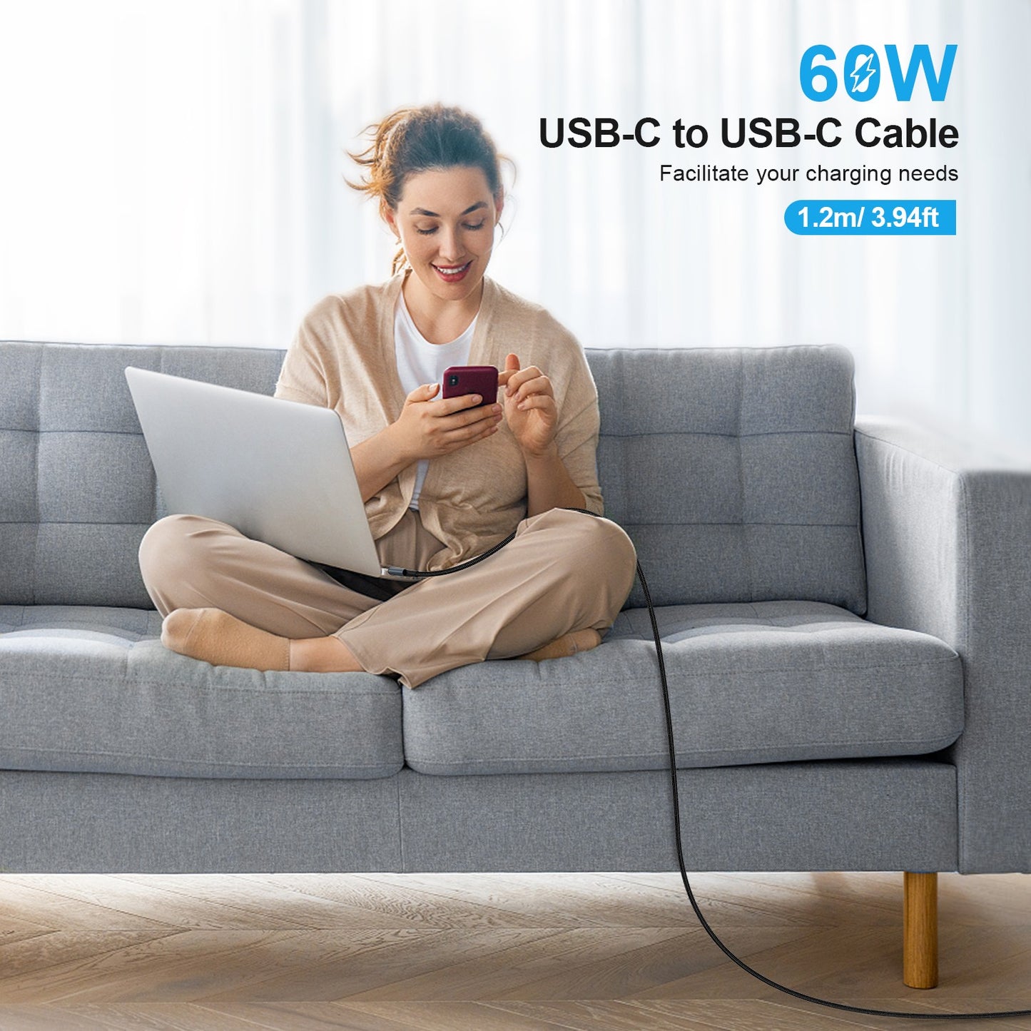 USB kabelis Choetech XCC-1014 USB-C to USB-C PD60W 1.2m juodas