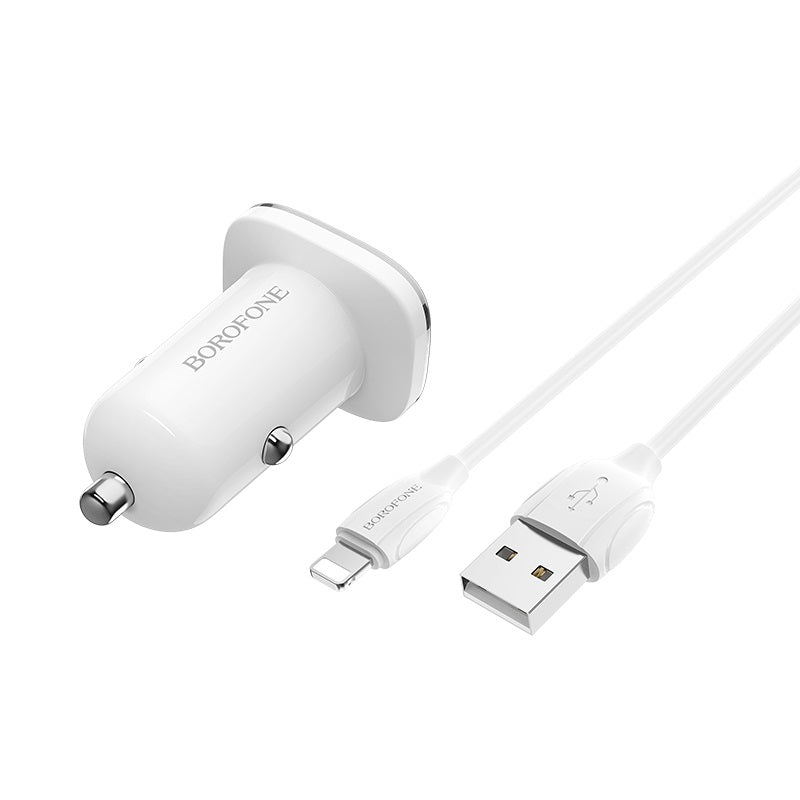 Automobilinis įkroviklis Borofone BZ12 USB + Lightning (2.4A) baltas Automobiliniai įkrovikliai -   