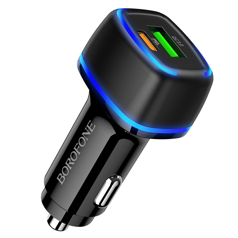 Automobilinis įkroviklis Borofone BZ14A PD20W+QC3.0 su 2 USB jungtimis baltas Automobiliniai įkrovikliai -   