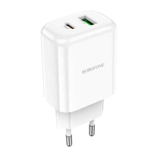 Įkroviklis Borofone BN4 1xUSB, 1xType-C QC 3.0, PD 2.0 20W, baltas