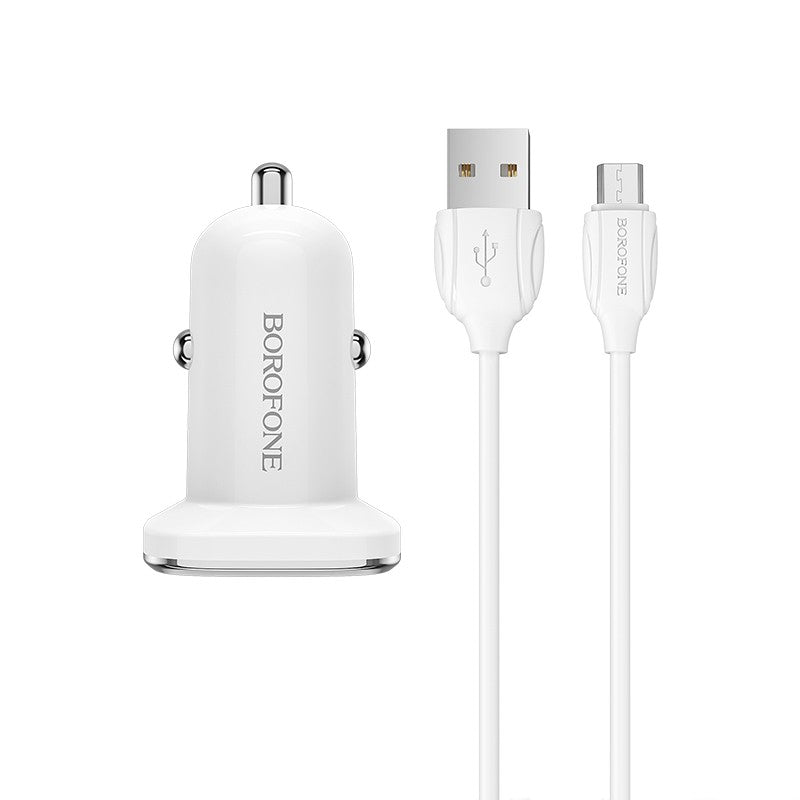 Automobilinis įkroviklis Borofone BZ12A Quick Charge 3.0 + MicroUSB baltas Automobiliniai įkrovikliai -   