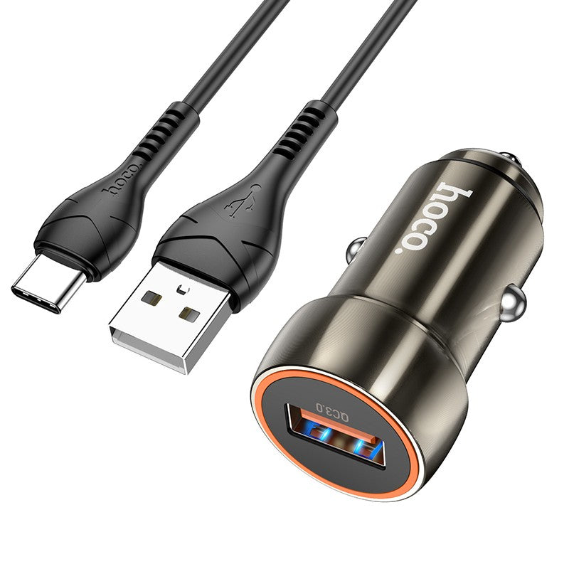 Automobilinis įkroviklis Hoco Z46 USB-A 18W QC3.0 + Type-C pilkas Automobiliniai įkrovikliai -   