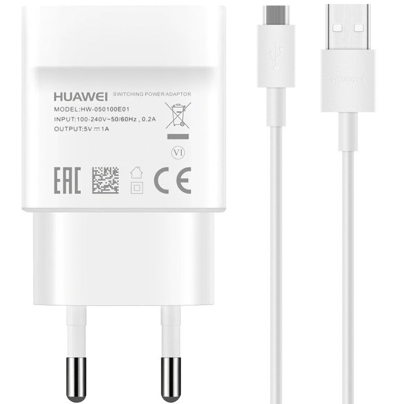 Įkroviklis Huawei HW-050100E01 + kabelis MicroUSB 1m baltas