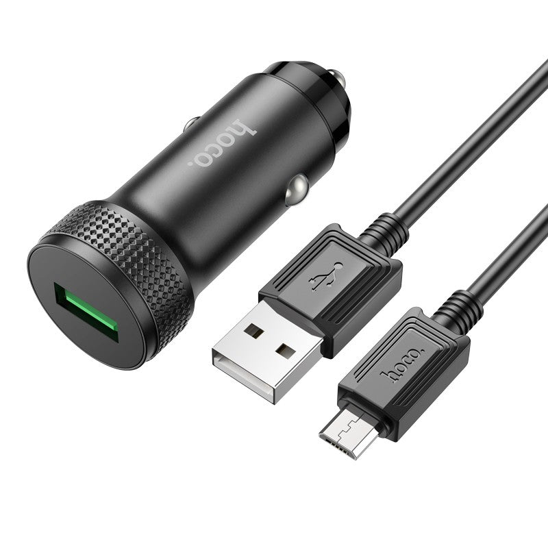 Automobilinis įkroviklis Hoco Z49A QC3.0 18W + MicroUSB juodas Automobiliniai įkrovikliai -   