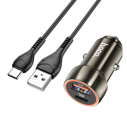 Automobilinis įkroviklis Hoco Z46A USB-A/Type-C PD20W+QC3.0 + Type-C pilkas  -   