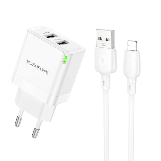 Įkroviklis Borofone BN15 2xUSB-A + USB-A to Lightning cable 1.0m baltas Default Title