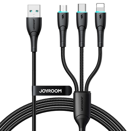 USB kabelis Joyroom SA33-1T3 USB to Lightning+USB-C+MicroUSB 3.5A 1.2m juodas Default Title