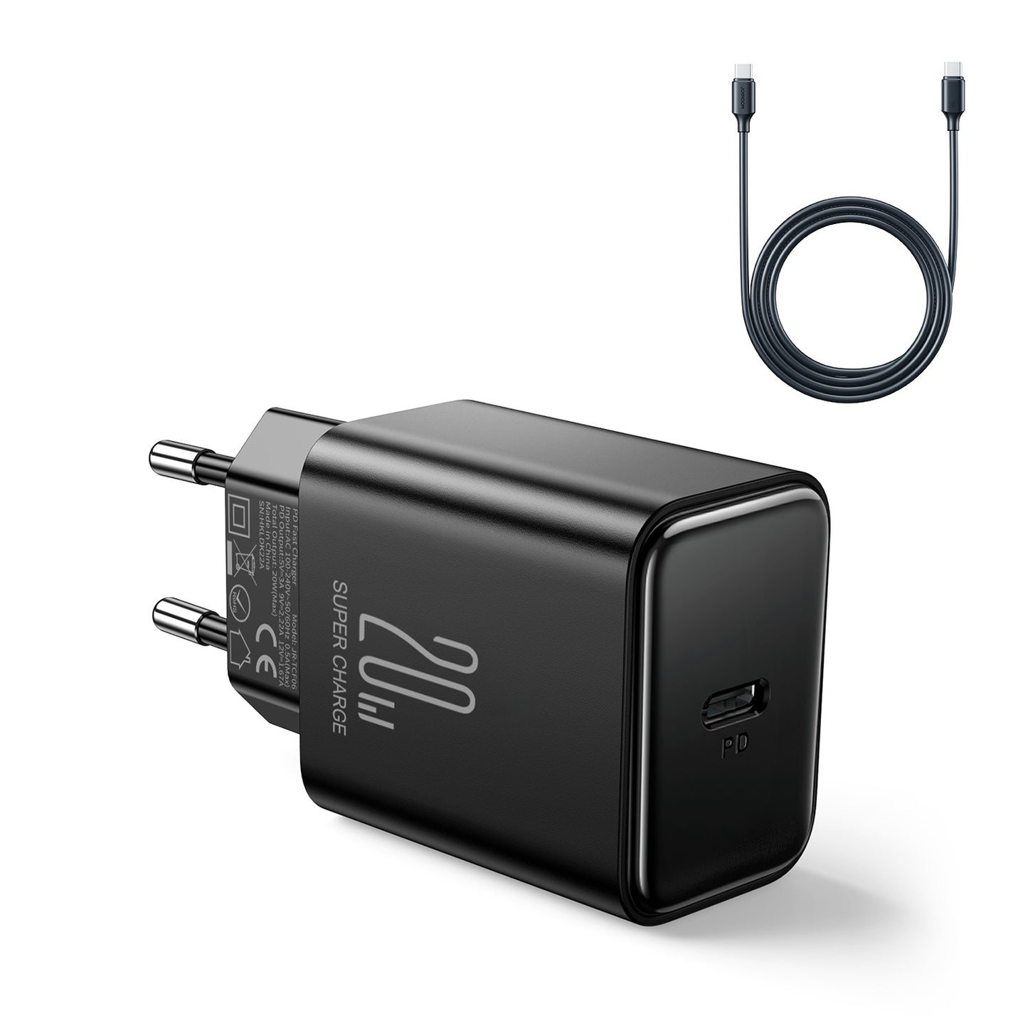 Įkroviklis Joyroom JR-TCF06 USB-C PD20W + USB-C to USB-C 1.0m cable juodas Default Title