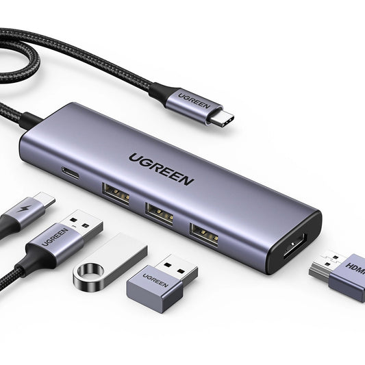 Adapteris Ugreen CM511 USB-C to HDMI 1.4 + 3xUSB-A + USB-C PD100W pilkas Default Title